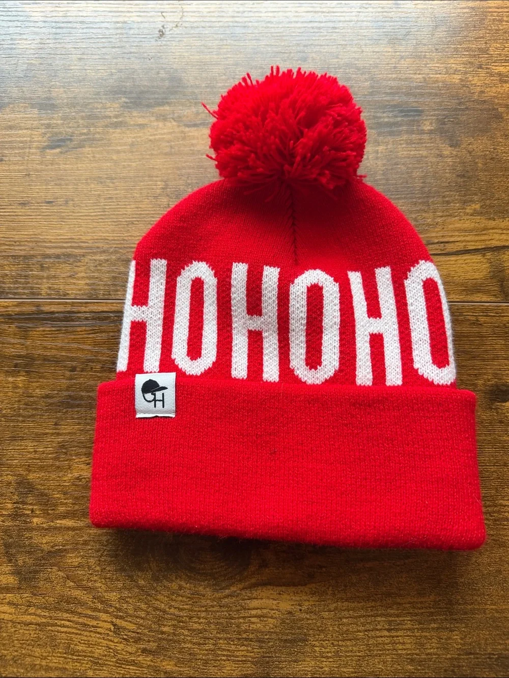 Kids Red 'HOHOHO' Pom Beanie Hat - Holiday Knit Cap